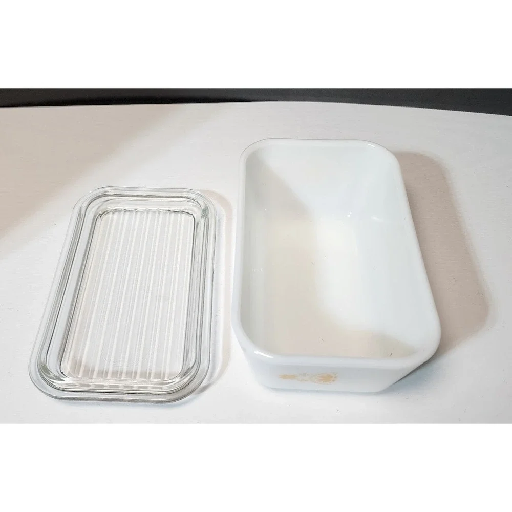 VTG Pyrex #502 TOWN & COUNTRY Refrigerator Dish & Glass‎ Lid Set DESIGN MISPRINT